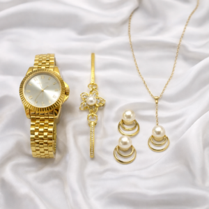 CORAL22-Elegant Silver Watch & Jewelry Set for Women