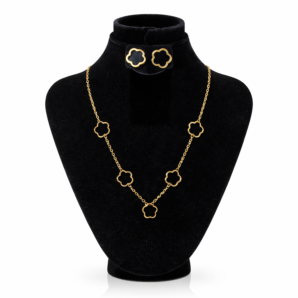 XP001-10K Gold Plated Clover & Crystal Jewelry Set - Image 4
