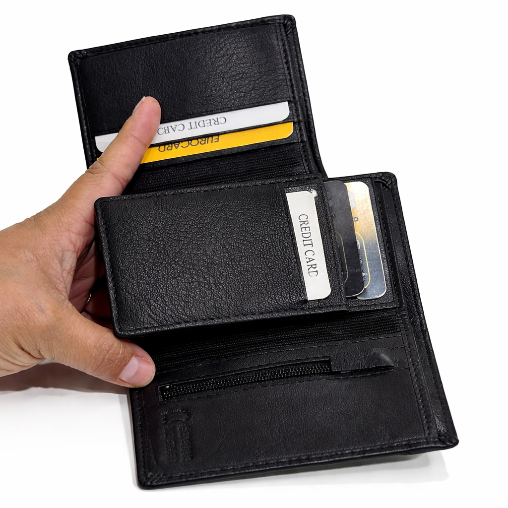 MBW013- Genuine Leather Men’s Wallet with Zipper Coin Pocket - Image 4