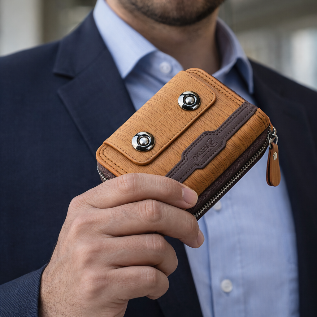 MBW015-Men’s Compact Zip Wallet with Snap Closure - Image 2