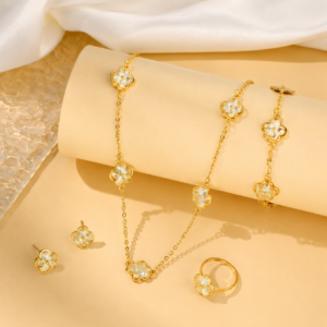 JW995-Jewelry Set Bracelet Necklace Earrings Women's Clover