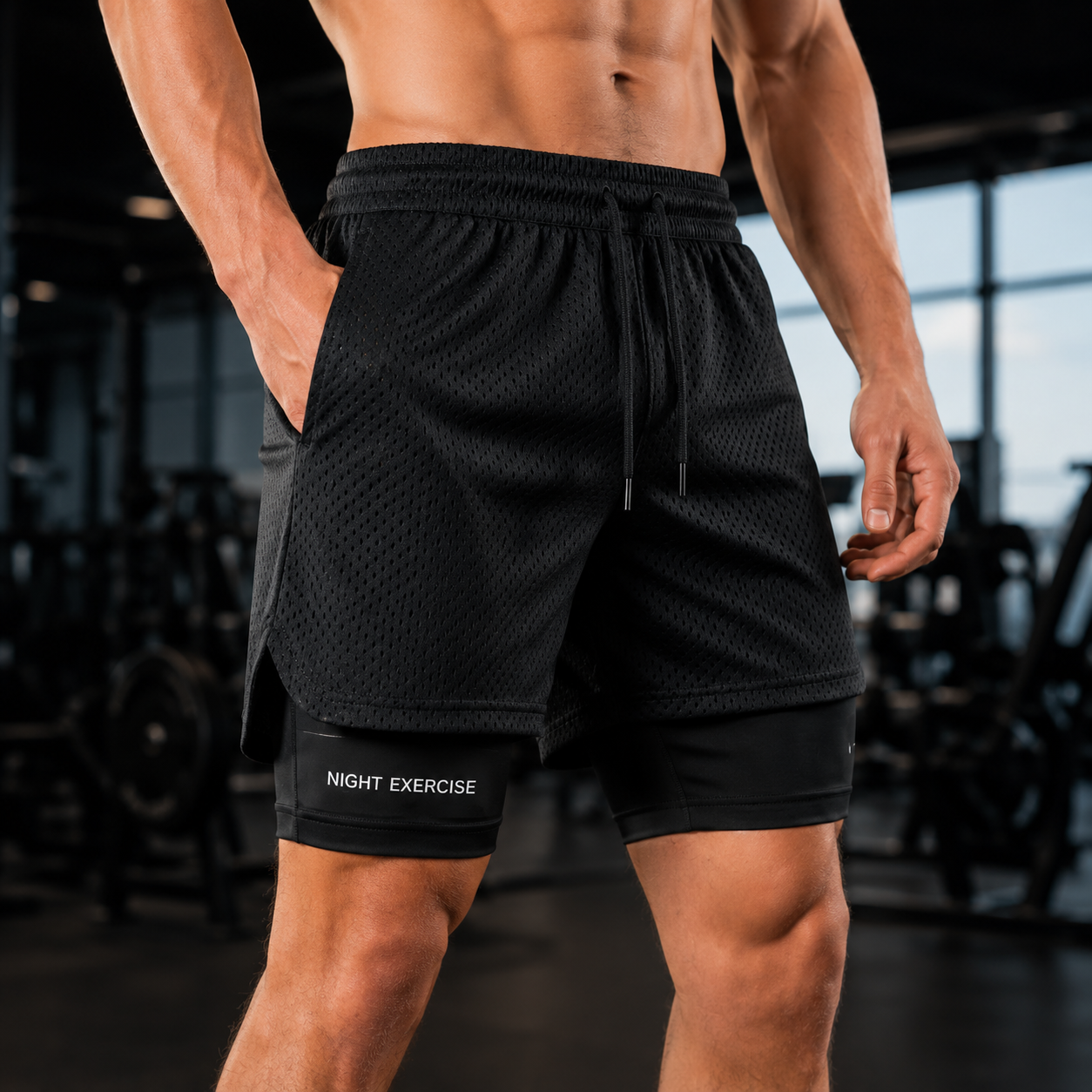 Men's Sports Shorts with Compression Liner – Breathable Gym & Running Shorts (MU004)