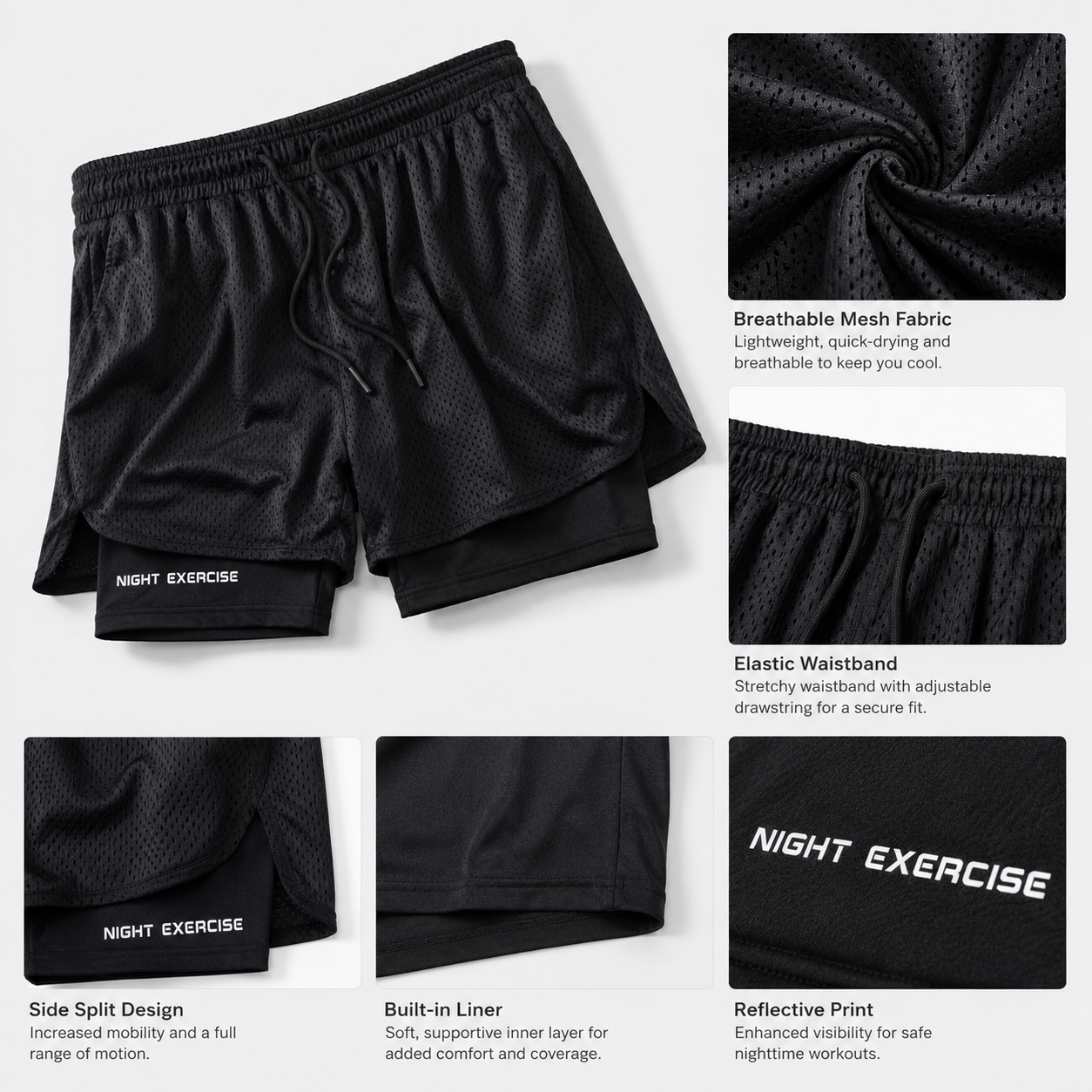 Men's Sports Shorts with Compression Liner – Breathable Gym & Running Shorts (MU004) - Image 6
