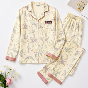 Autumn Cotton Viscose Green Lilies Printed Pajamas for Women(PJ001)