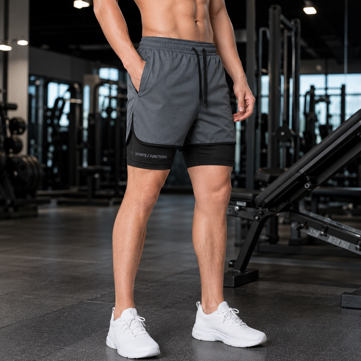 Men's Sports Shorts with Compression Liner – Breathable Gym & Running Shorts (MU004) - Image 7