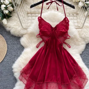 Women Chic Elegant backless Spliced mesh Sleeveless Mini Dress Sexy Fashion Comfortable Slim Dress Party Hotsweet